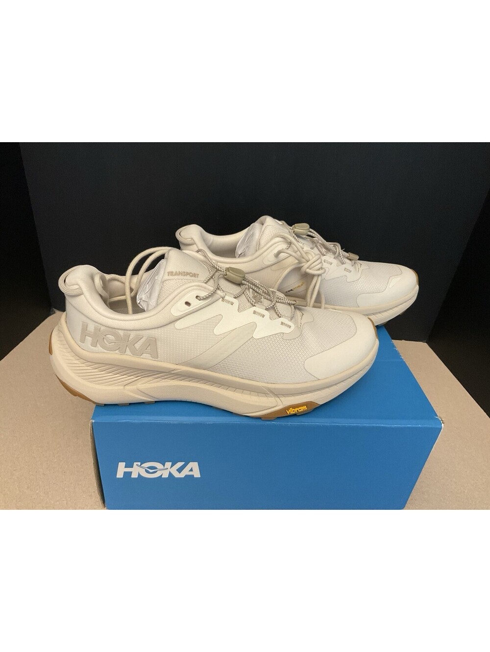 New! Womens Hoka One One Transport “Eggnog” Vibram Shoes. Size 8.5B. Awesome!